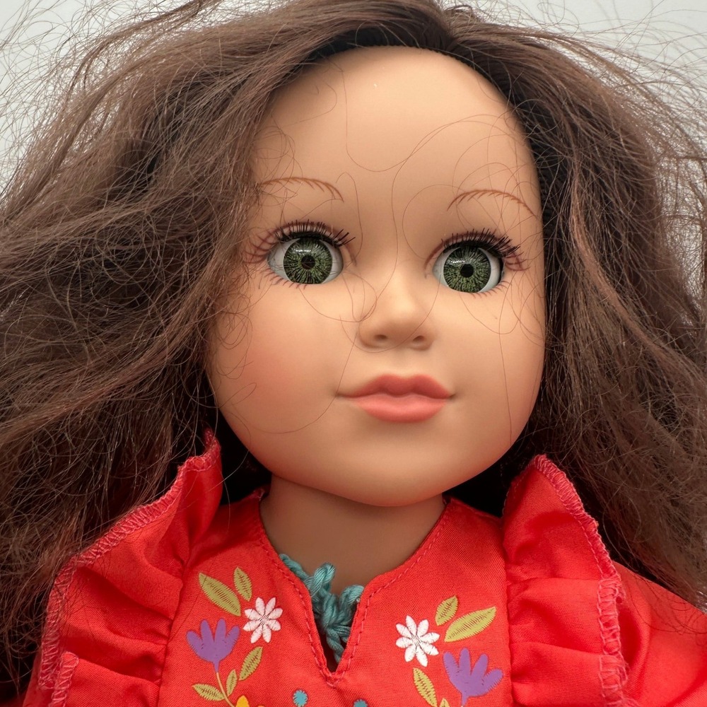 MyLifeAs Raegan 18 Inch Doll Brunette Wavy Hair Green Eyes Red Dress Boots Hat